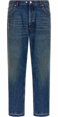 Blue Cotton Straight-Leg Jeans