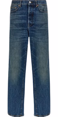 Blue Cotton Straight-Leg Jeans