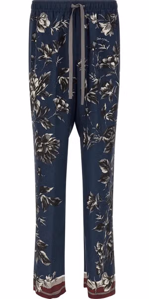 Blue Silk Casual Pants