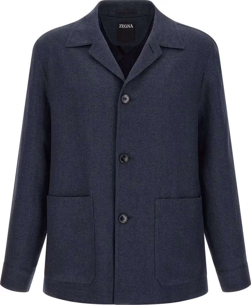 Blue Linen Full-Length Jacket