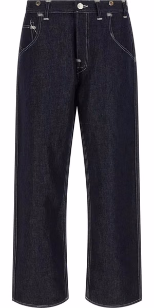 Blue Cotton Straight-Leg Jeans