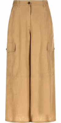 Beige Linen Cargo Pants