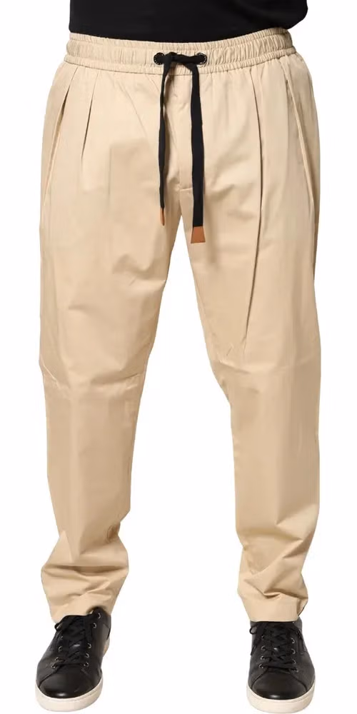 Beige Cotton Skinny Men Jogger Trouser Pants