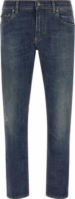 Blue Cotton Straight-Leg Jeans