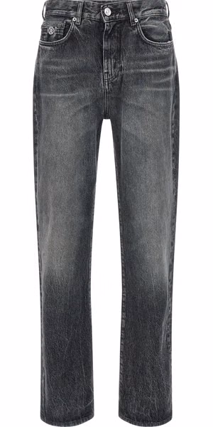 Gray Cotton Straight-Leg Jeans