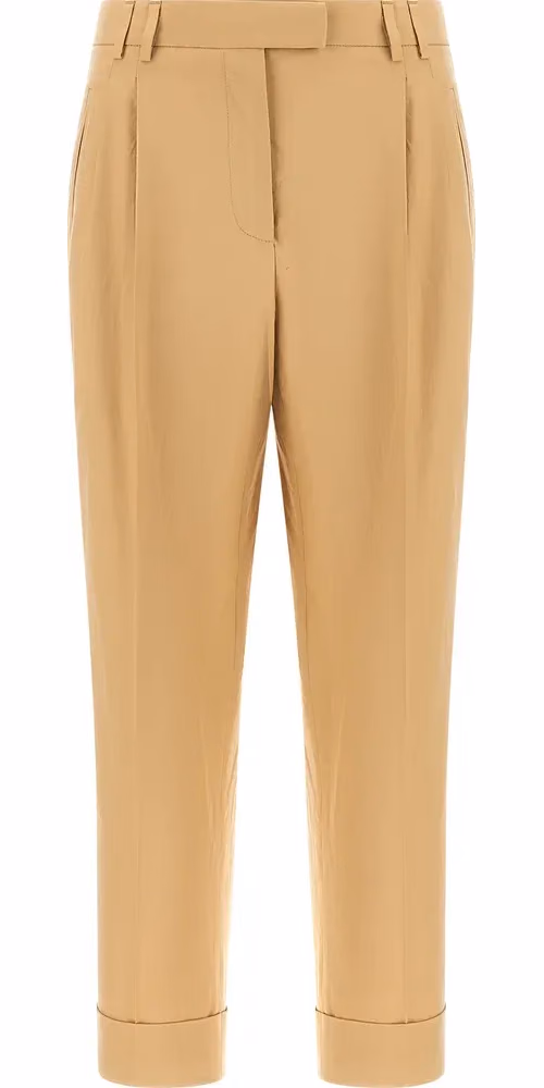 Beige Cotton Casual Pants
