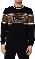 Black Leopard Wool Crew Neck Men Pullover Sweater 2