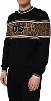 Black Leopard Wool Crew Neck Men Pullover Sweater 3