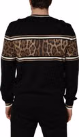 Black Leopard Wool Crew Neck Men Pullover Sweater 4