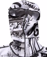 White Jersey Graffiti Print Balaclava Hood Sweater 1