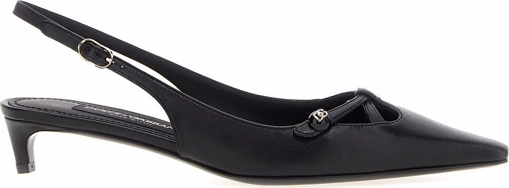 حذاء بكعب متوسط من جلد الخروف الأسود