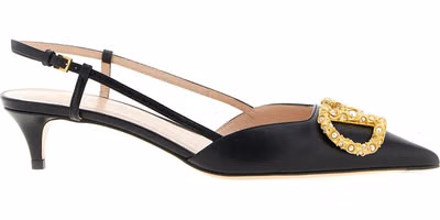 Black Calfskin Mid Heel Pumps