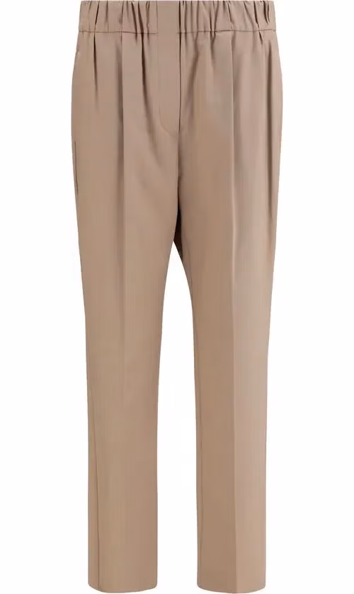 Beige Cotton Casual Pants