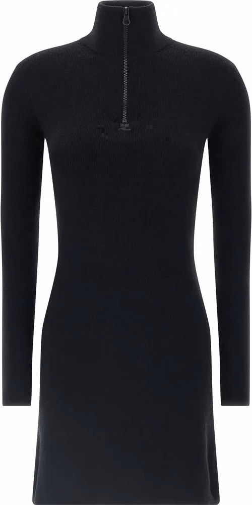 Black Merino Wool Short Dress