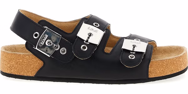 Black Calfskin Flat Sandals