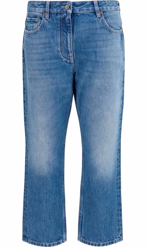 Blue Cotton Straight-Leg Jeans