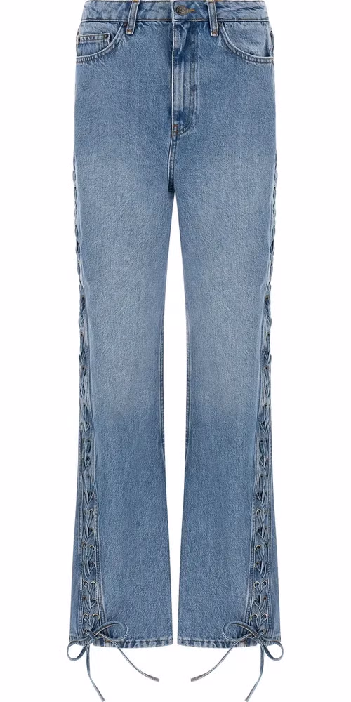 Blue Cotton Straight-Leg Jeans