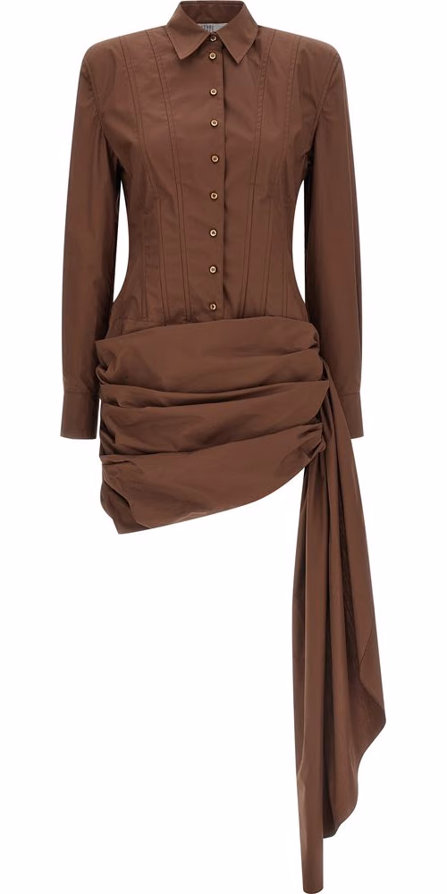 Brown Cotton Short Dress