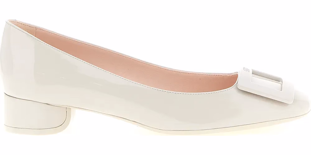 Gray Calfskin Mid Heel Pumps