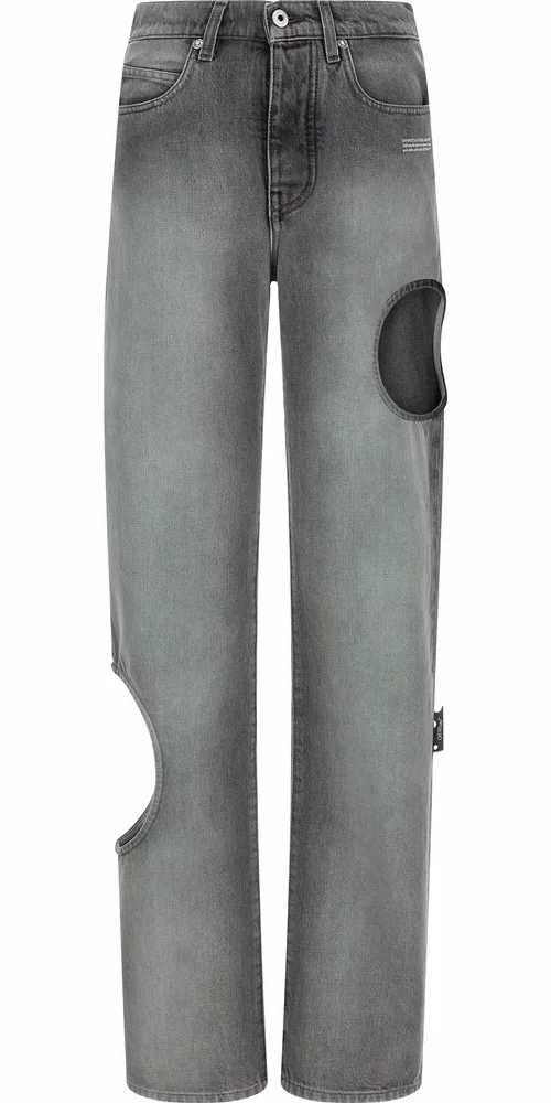 Gray Cotton Straight-Leg Jeans