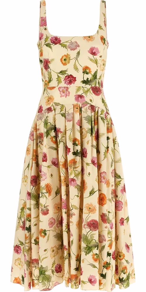 Beige Cotton Midi Dress