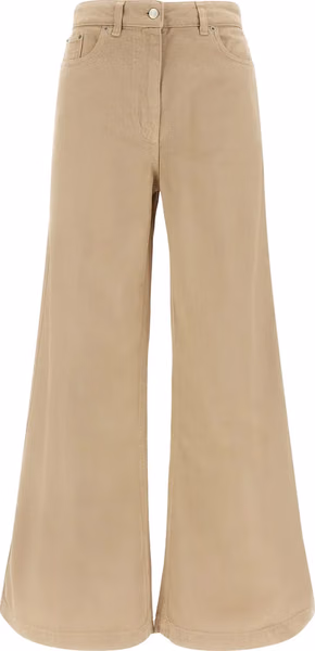 Beige Cotton Flared Pants