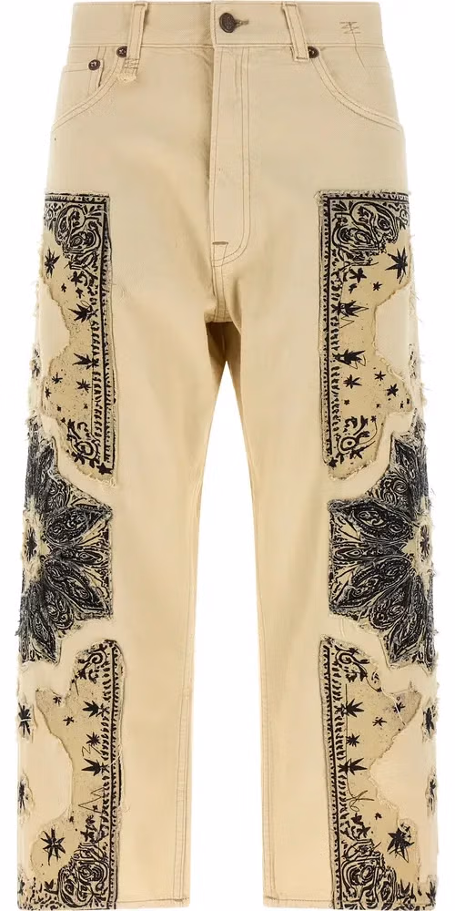 Beige Cotton Straight-Leg Jeans