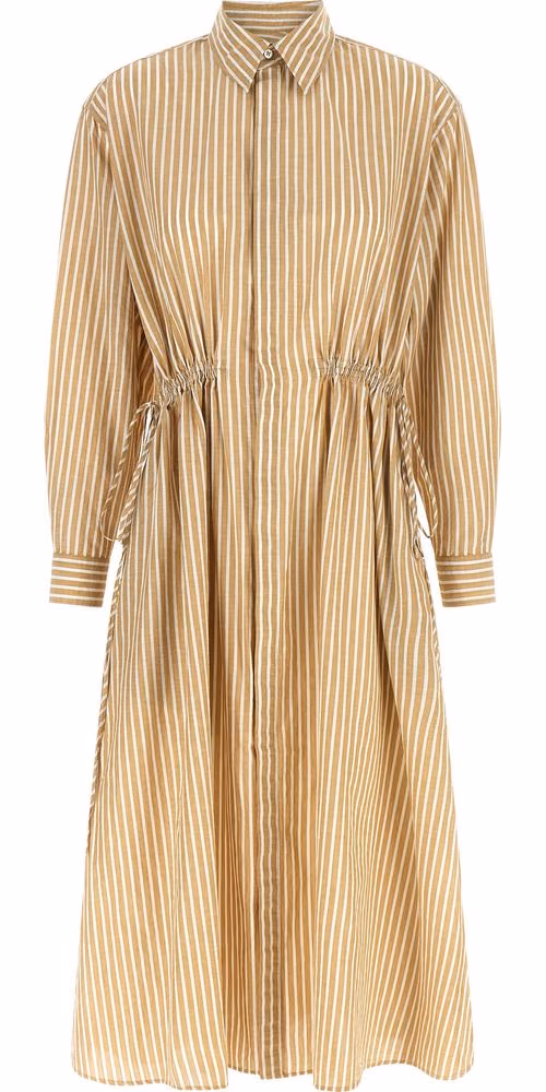 Beige Cotton Midi Dress