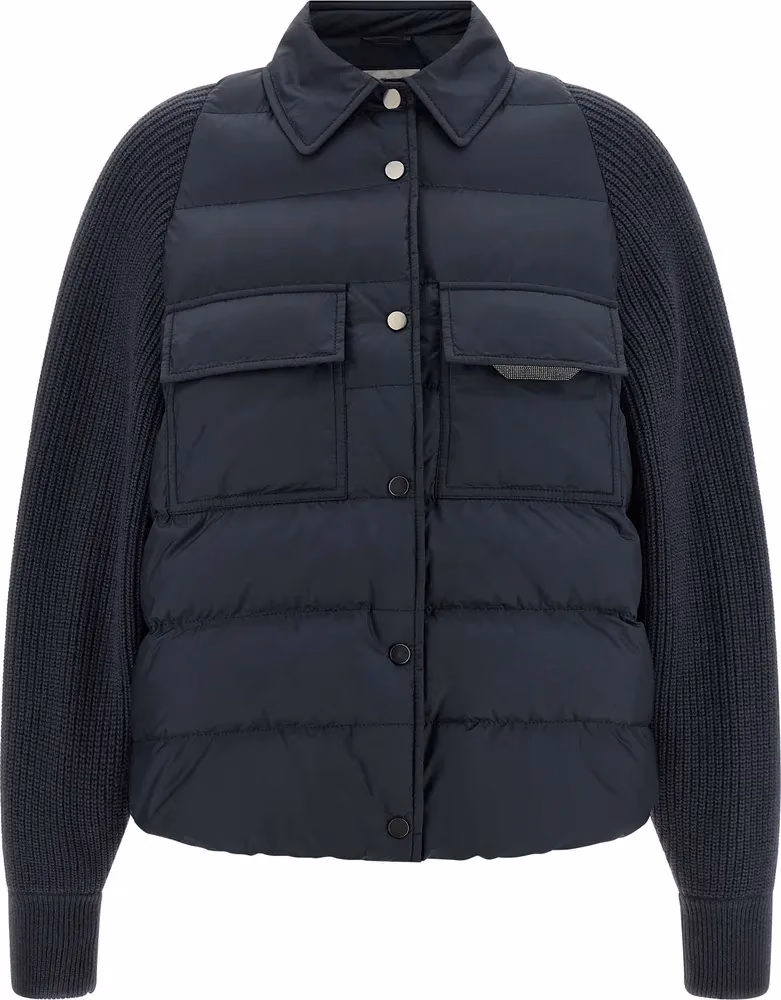 Blue Polyester Full-Length Jacket