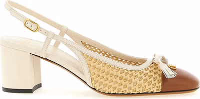 Beige Goatskin Mid Heel Pumps