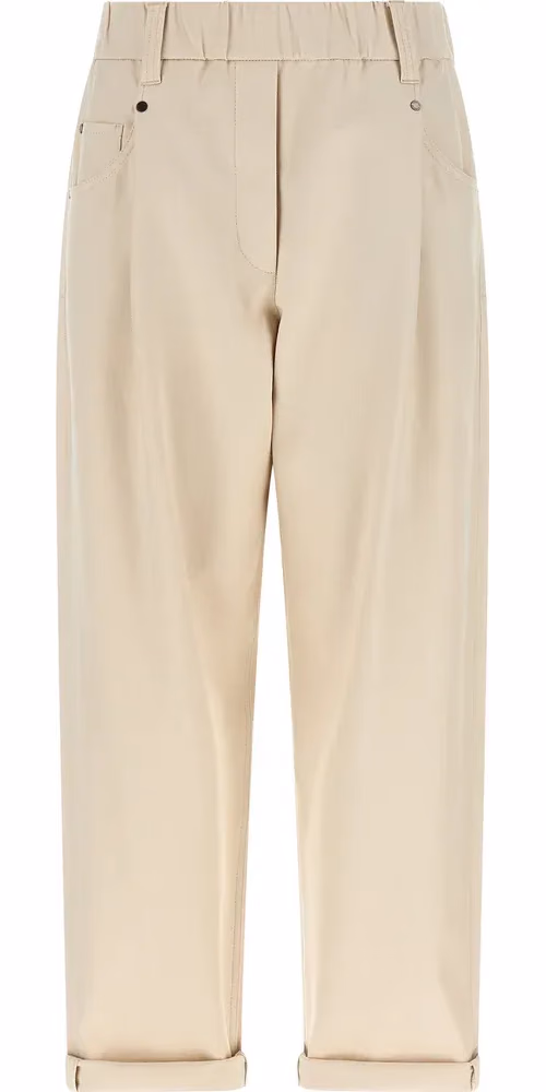 Beige Cotton Casual Pants