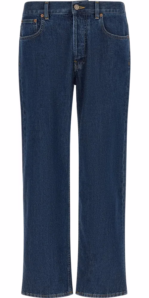 Blue Cotton Straight-Leg Jeans