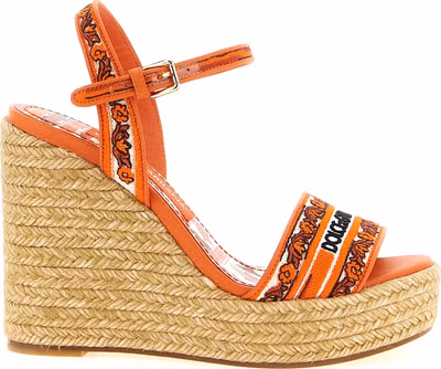 Orange Cotton Wedge Sandals