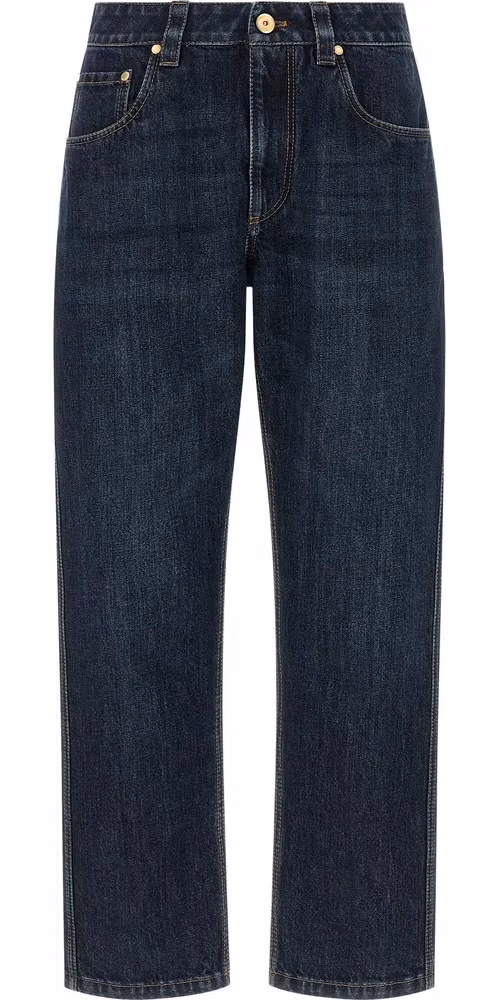 Blue Cotton Straight-Leg Jeans
