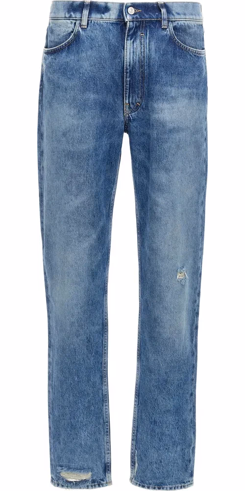 Blue Cotton Straight-Leg Jeans