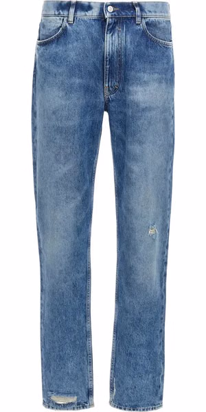 Blue Cotton Straight-Leg Jeans
