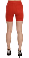 Red Mid Waist Cotton Stretch Slim Mini Shorts 4