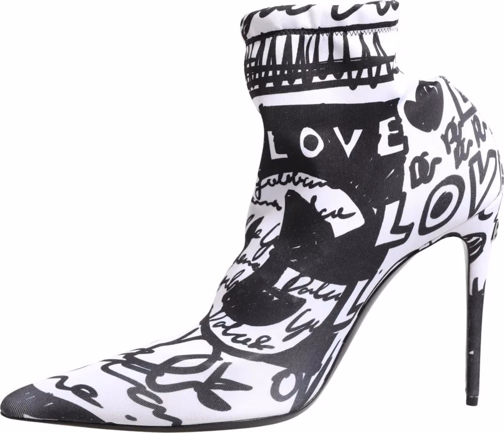 White Graffiti Stretch Ankle Boots Shoes