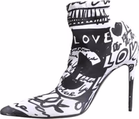 White Graffiti Stretch Ankle Boots Shoes 1