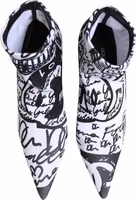 White Graffiti Stretch Ankle Boots Shoes 4