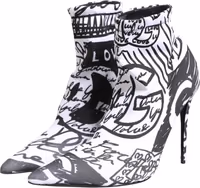 White Graffiti Stretch Ankle Boots Shoes 5