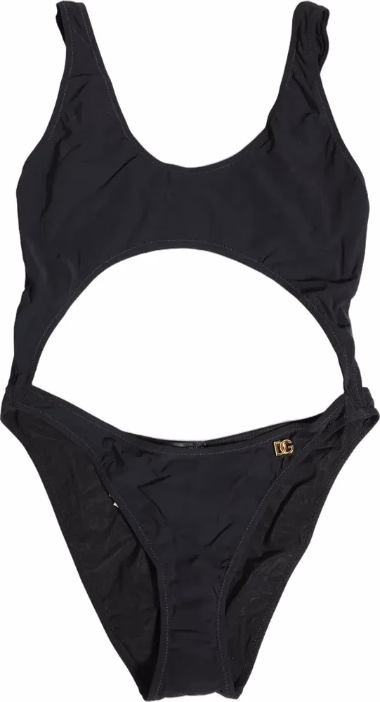 Black Cutout Logo One Piece Swimsuit Swimwear