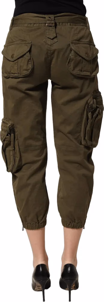 Olive Green High Waist Cargo Trouser Pants