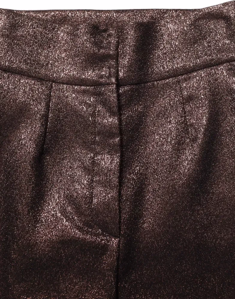 Metallic Brown High Waist Tapered Leg Pants