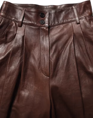 Brown Leather High Waist Tapered Leg Pants