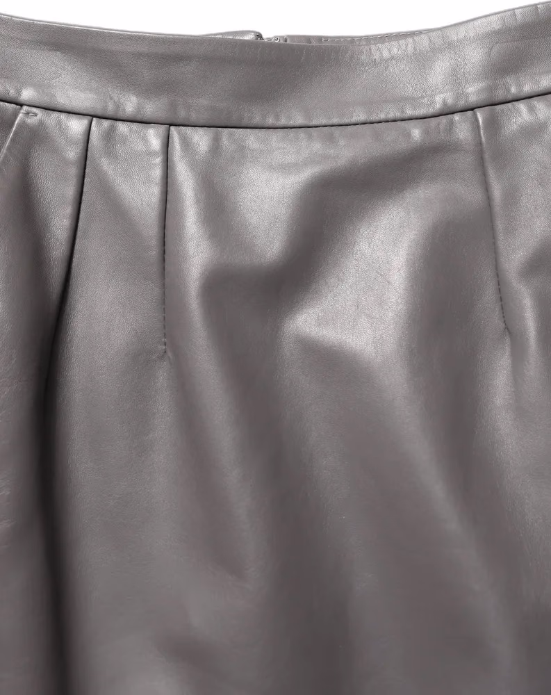 Gray Leather High Waist Pencil Cut Midi Skirt