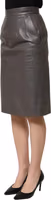 Gray Leather High Waist Pencil Cut Midi Skirt 3