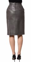 Gray Leather High Waist Pencil Cut Midi Skirt 4