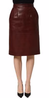 Burgundy Leather High Waist Pencil Midi Skirt 1