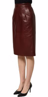 Burgundy Leather High Waist Pencil Midi Skirt 2